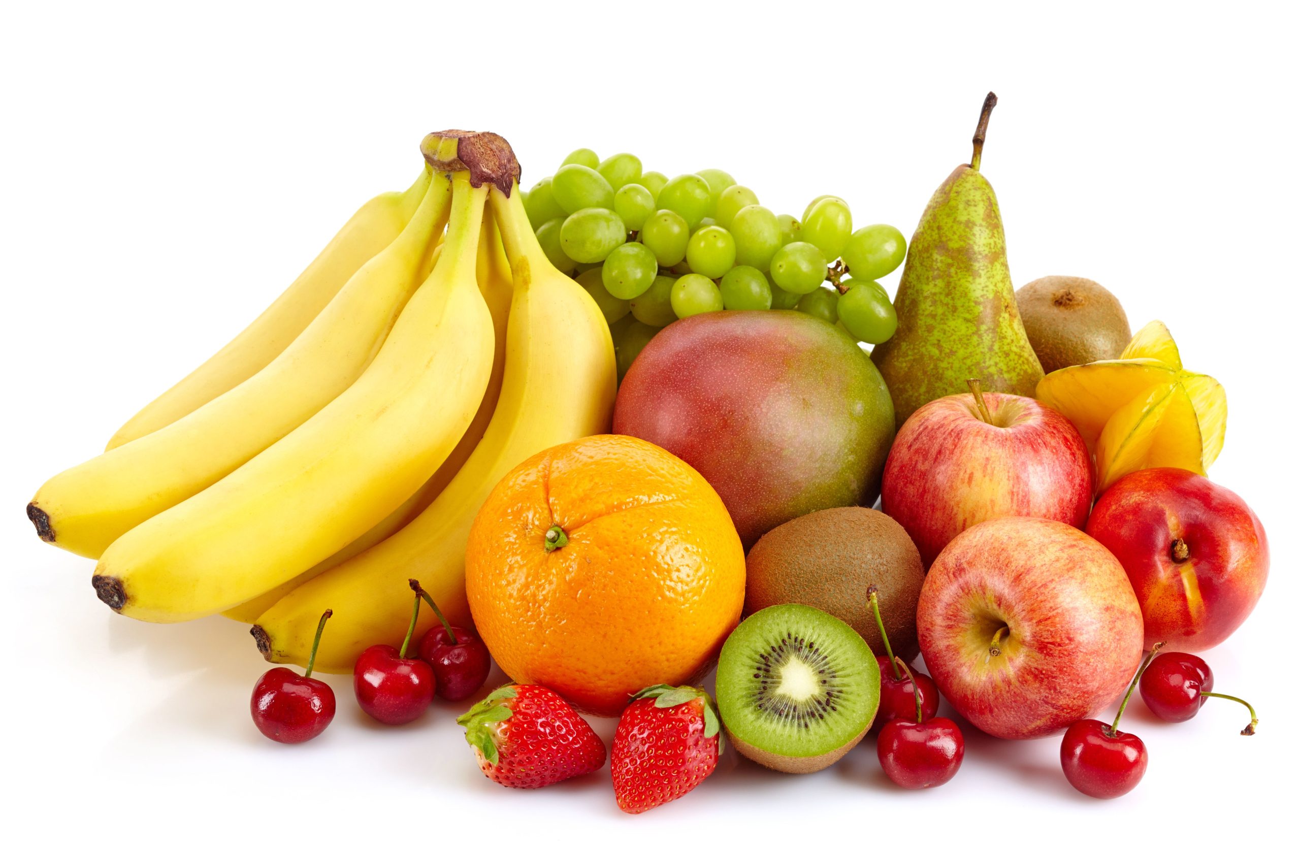 Composition of various exotic fruits isolated on white background